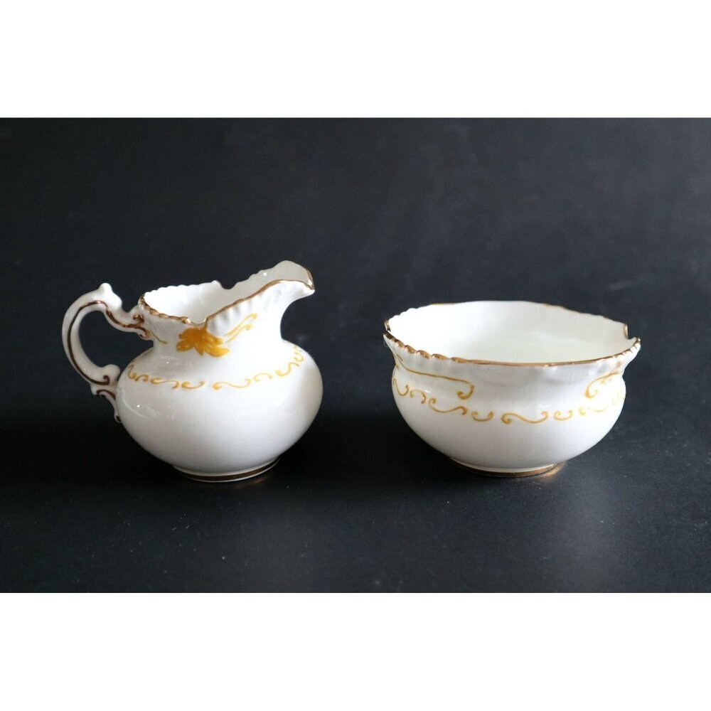 Vintage Aynsley Cream & Sugar Petite White With Yellow Trim